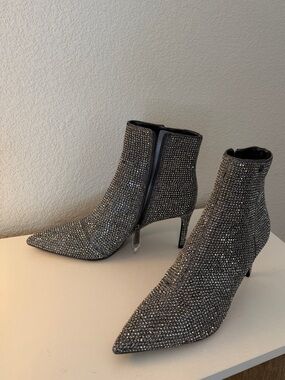 Michael Kors Silver Crystal-Embellished Ankle Booties